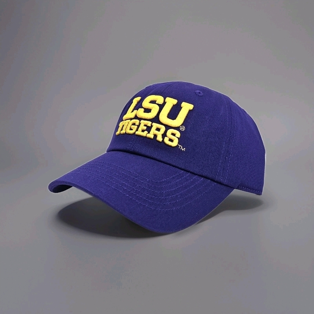 LSU Tigers Dad Hat - Adjustable Strap, "Serif Stacked" Font, Purple & Gold